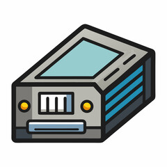 Cartoon Illustration of a Floppy Disk Drive with Blue and Grey Colors
