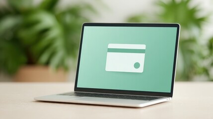 minimalistic workspace with laptop display showing digital payment interface great for fintech themes includes abundant