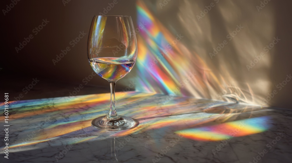 Poster light refracted through wine glass creating colorful patterns