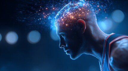 Athlete visualization techniques concept focused sports person imagining success glowing mind body connection theme