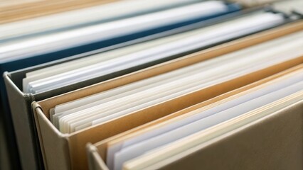 Stacks of organized files and folders in various colors, showcasing an office or archival setting.