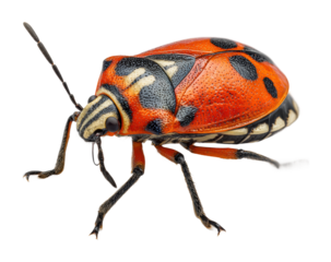 Vibrant red beetle crawling on leaf natural habitat view isolated on transparent background