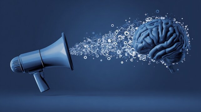 Attitude change persuasion visualized by megaphone influencing brain symbolic communication and psychology marketing theme