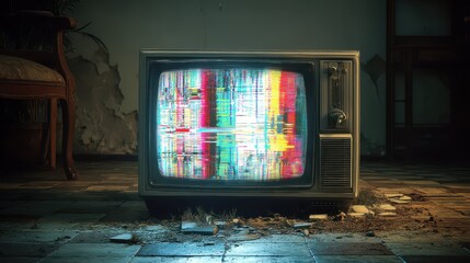 Old television screen showing static and error broadcast effects