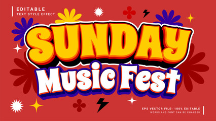 Sunday music fest text effect. Retro and vintage editable text effect style