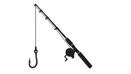 Black and white fishing rod and hook vector illustration