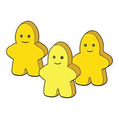 Bright yellow wooden meeples, classic game pieces shaped like little people, adding charm and color to board games while representing players' moves and strategies.
