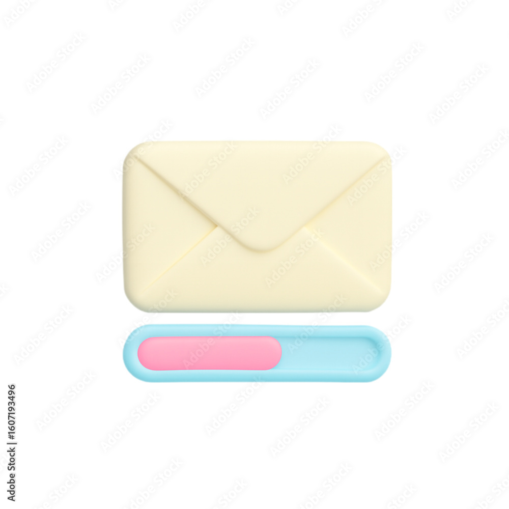Poster 3d email icon with loading bar isolated on transparent background
