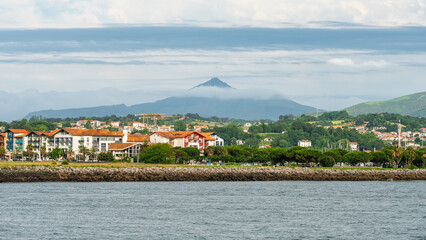 Panoramic view of the promenade of the coastal town of Hondarribia in the Basque Country, Spain.