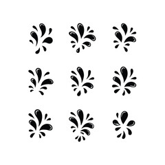 Nine black ink splashes arranged in a grid on a white background liquid drop