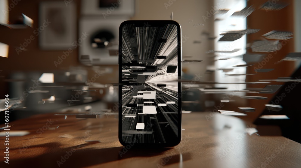 Poster abstract smartphone visual with digital distortion and error effect
