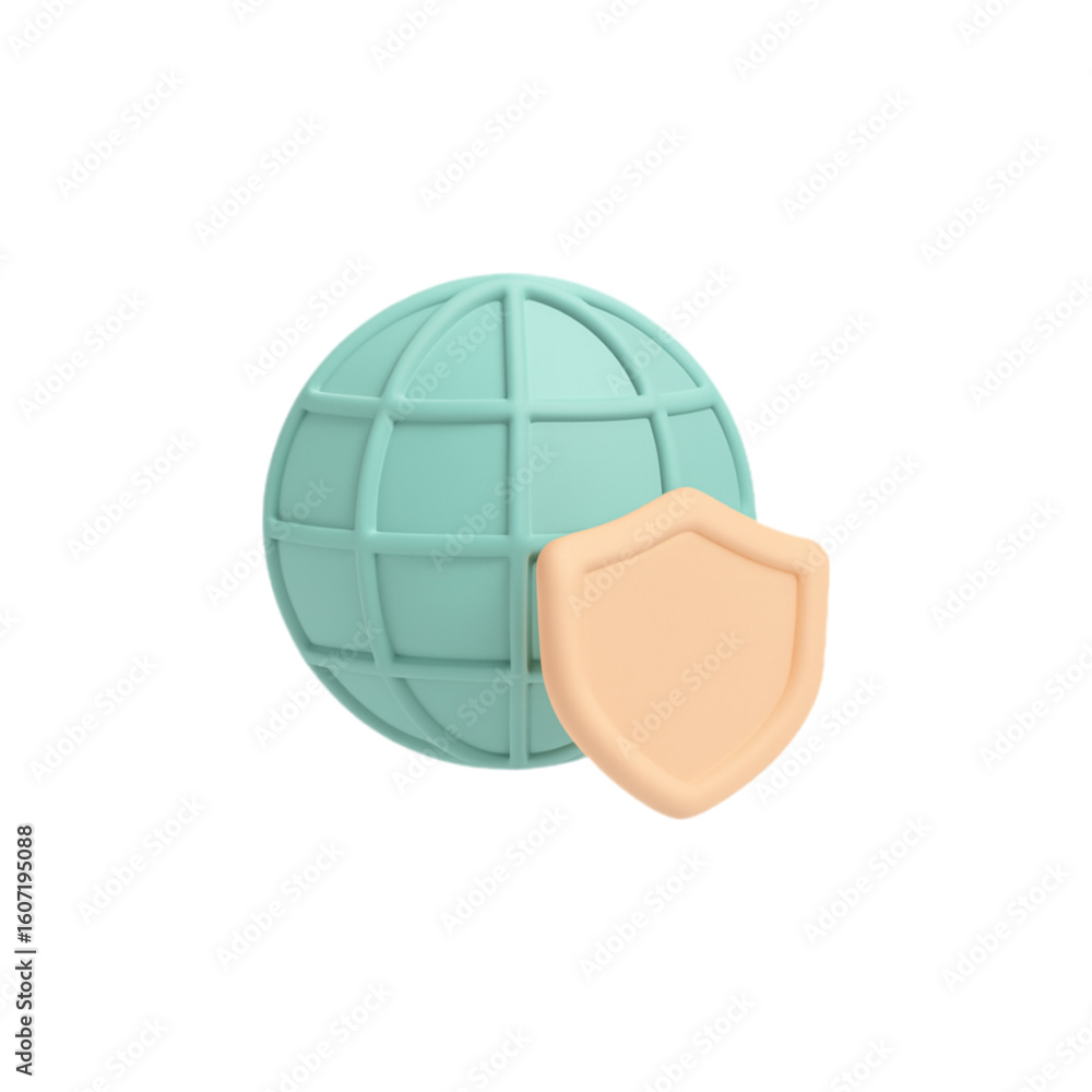 Poster 3d globe and shield security icon isolated on transparent background