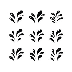 Nine Black Water Splashes Isolated on White Background liquid drop 1