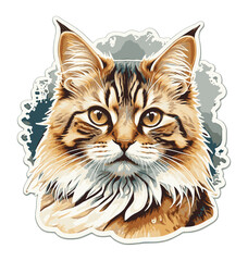 Artistic Maine Coon Cat Face Sticker Illustration