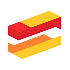 Two overlapping, three-dimensional, blocky shapes