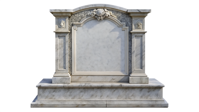 white gray, ornate tombstone isolated on a plain isolated on white and transparent background