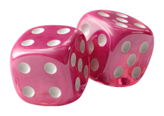 Rolling pink dice game tabletop colorful accessories fun environment view isolated on transparent background