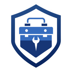 Blue shield with toolbox and wrench icon