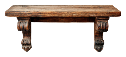 Rustic wooden shelf design home furniture front view vintage aesthetic isolated on transparent background