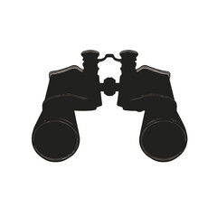 Binoculars silhouette in minimalist style on white background  