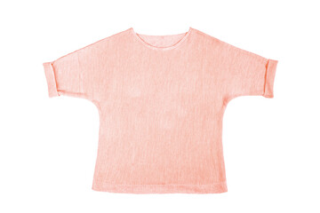 Isolated pink knitted t-shirt, blank empty copy space for mock up, template