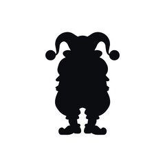 Clown silhouette in playful pose with whimsical hat and shoes  