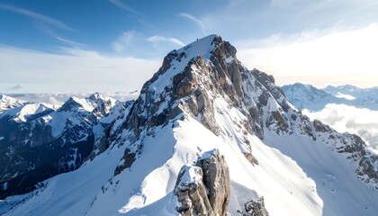 Snowy mountain peak, alpine landscape