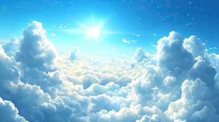 Blue Sky with Fluffy Clouds - Nature Landscape Background 