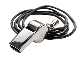  silver whistle with black cord referee official isolated on white background PNG, AI GENERATED