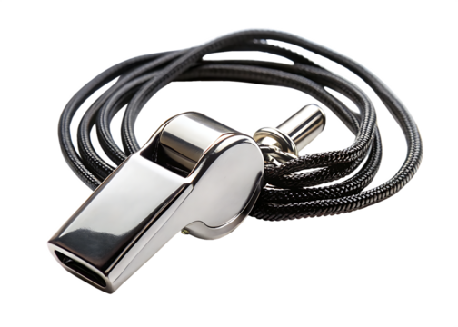  silver whistle with black cord referee official isolated on white background PNG, AI GENERATED
