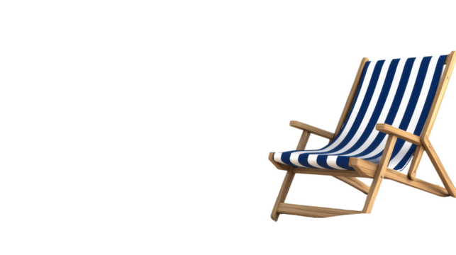 Classic Wooden Deck Chair with Navy and White Stripes on Transparent Backdrop