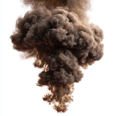 Dark smoke plume explosion isolated on white background