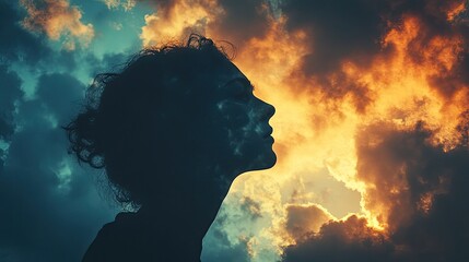 Brain Circuitry Concept: Person&acirc;&euro;&trade;s Head Silhouette Against a Cloudy Sky