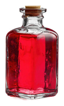 Bottled red liquid elixir high-quality glass bottle view isolated on transparent background