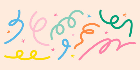 Set abstract playful minimal background with wavy line. Poster with organic curvy curly stripe.