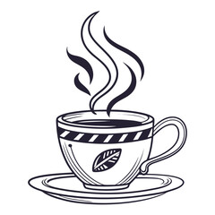 Hand drawn illustration of a steaming cup of tea or coffee