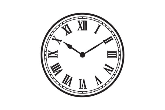 Clock face with roman numerals silhouette vector art illustration on white background