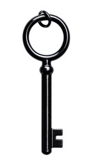 Close Up of Dark Metal Antique Key with Rounded Handle and Classic Bit on Black