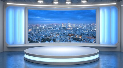 Fototapeta premium Empty modern set with city skyline view.