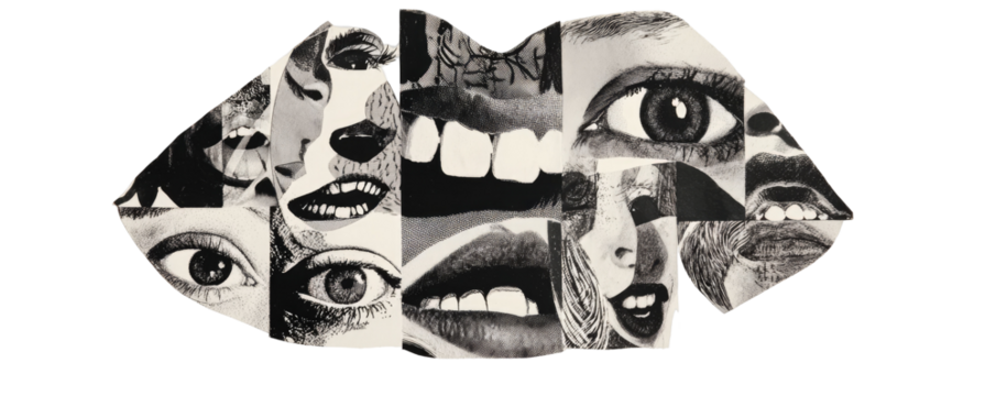Collage of faces in black and white