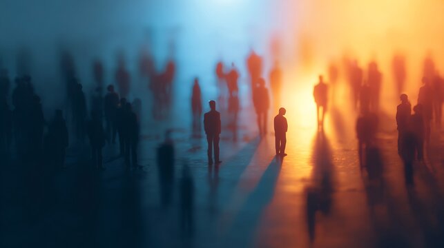 Bystander effect visualized crowd ignoring a person in need emotional social psychology background with dramatic lighting