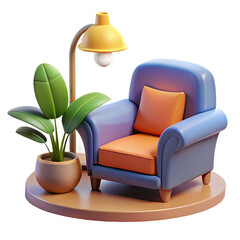 3D Armchair with Lamp Plant and Table