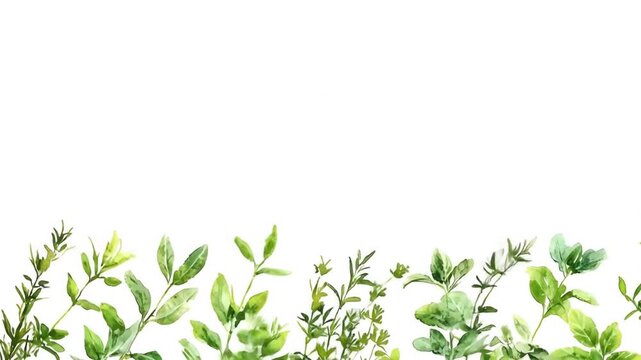 Watercolor illustration of various herbs and greenery