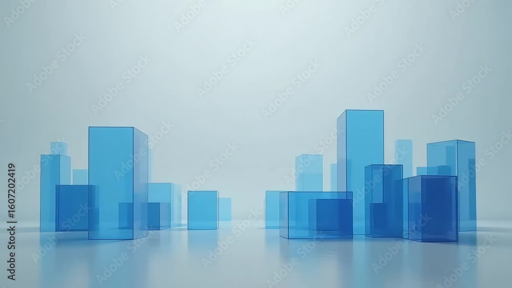 Aufkleber abstract blue glass blocks background animation for presentation and graphic design 3d rendering