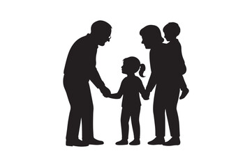 Grandparents with grandchildren silhouette vector art illustration on white background