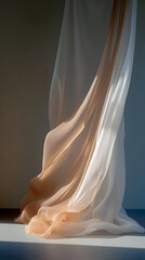 Soft drapes flowing gracefully in natural light highlight serenity in a bright indoor space with a picturesque outdoor view