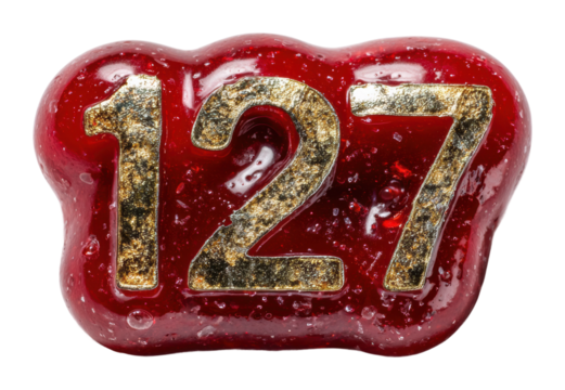 Gummy candy creation delicious red number 127 treat in bright isolated on transparent background