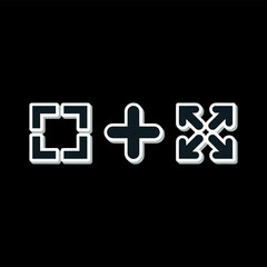Zoom Plus Expand Icon: A crisp, high-angle shot of three icons: a zoom-in square, a plus sign, and an expand arrow, set against a stark black background, creating a sense of modern simplicity. 