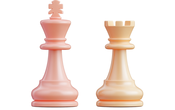 Two light peach-colored chess pieces, king and rook