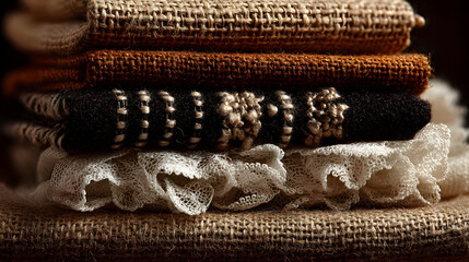 Beautifully arranged stacked fabrics showcasing texture and color diversity in artisan textile design and craftsmanship